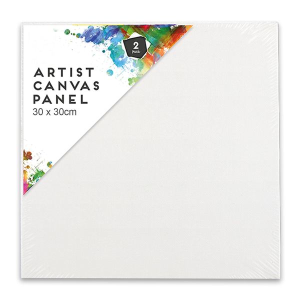 30cm Blank Canvas Panel for Artists Painting with Acrylic, Oil or Water Based Paint, Double Primed, Pack of 2 (30cm Square Canvas Panel)