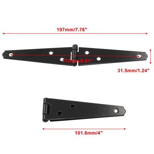 Litoexpe 4 Inch Black Steel Modern, Contemporary Powder Coated Surface Mount Strap Hinges, 6 Pcs with 4 Holes and Mounting Screws