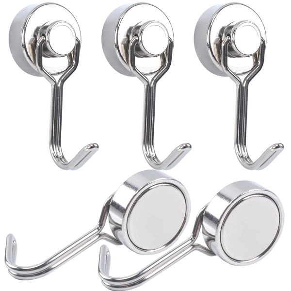 Super Strong Magnetic Hook, Strong Neodymium Magnet, Hook, Strong Magnet, Stainless Steel Magnetic Hook, Rustproof, Wall Mounted, Vertical Load Capacity: 33.1 lbs (15 kg), Diameter 0.8 inches (20 mm),