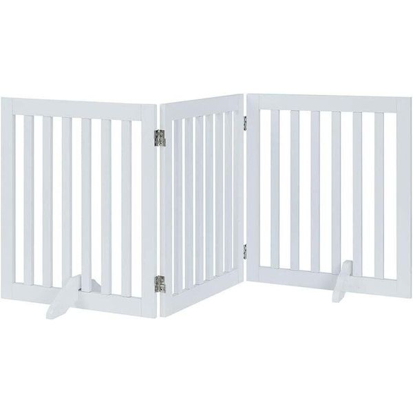 Unipaws Freestanding Wooden Dog Gate Foldable Pet Gate with 2PCS Support Feet