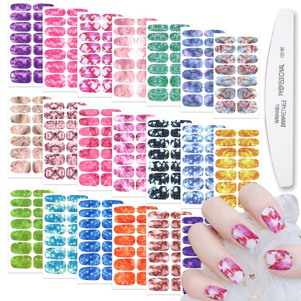 WOKOTO 20 Sheets Marble Peel and Stick Nail Polish Strips Candy Color Gradient Full Marble Nail Stickers for Women Girls with Nail File Nail Polish Wraps Real Nail Polish Strips Stick On Nail Strips