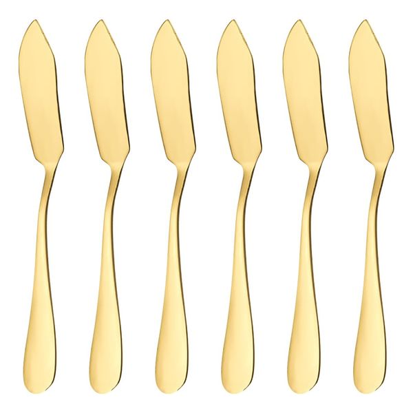 HugeDE 6 Pcs Stainless Steel Butter Spreaders Cheese Jam Spreaders Butter Spreading Spoons Kitchen Condiment Spreaders Dessert Spatulas Golden