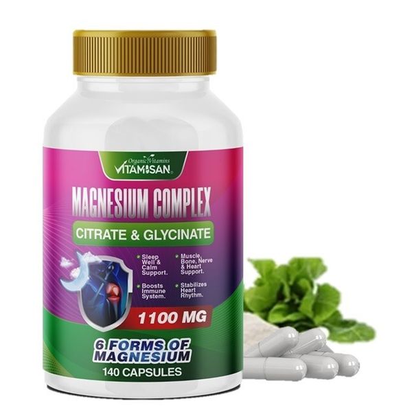 Magnesium Complex Supplement Mag Glycinate, Citrate, Malate, Oxide 1100mg 140