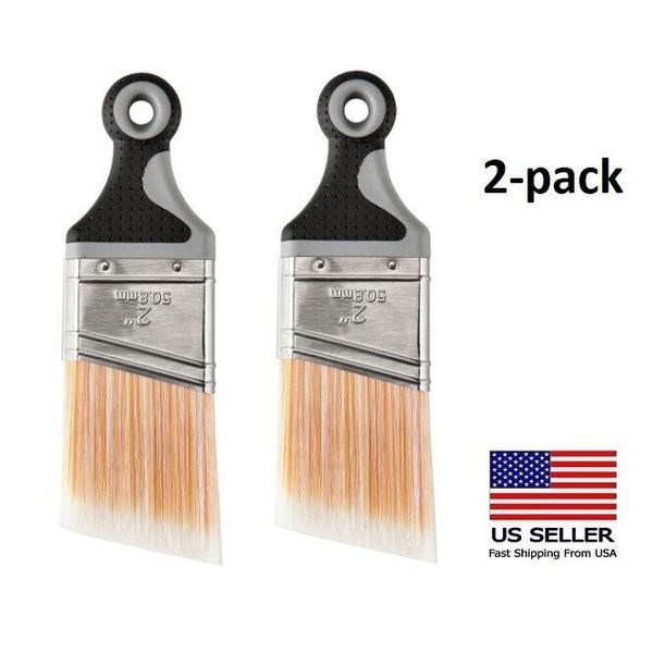 Wall & Trim Short Angle 2" Paint Brush for Paint and Stain, Comfort Grip, 2-pack