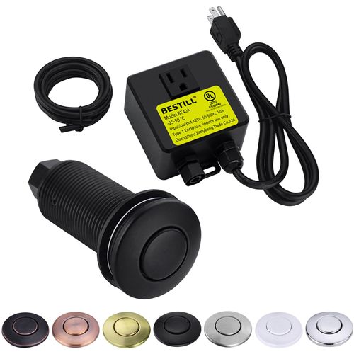 BESTILL Sink Top Garbage Disposal Air Switch Kit, Matte Black 3.6" Long Push Button with Brass Cover, UL Listed