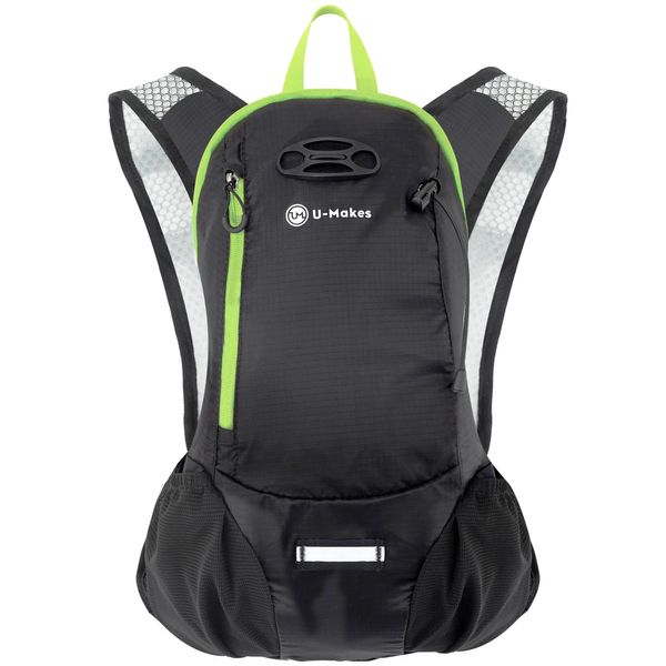 U-Makes Running Backpack Bag, Hydration, Trelan, Zack, Bicycle, Trails, Lightweight, 3.2 gal (10 L) No Shake, Lambadi (Green Model)