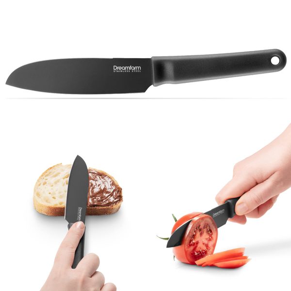 Dreamfarm Kneed | Cutting, Spreading and Scooping Knife with Built-in Plastic Wrap Cutter & Protective Cover | Black