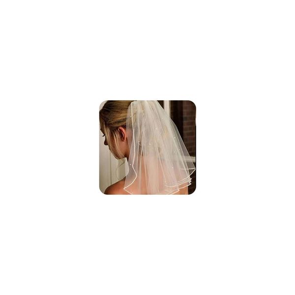 LUXCASTLE Short Bridal Veil Simple Wedding Veil White Bridal Veils Bachelorette Party Veil for Women and Brides (Crystal)