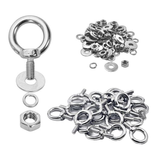 SRZTXU 24 Pack M6 Stainless Steel Eye Bolts with Nuts Washers, 0.55"（14mm） Thread Length - Eyebolts for DIY, Furniture, Swing, and Outdoor Use (24, M6 x 14mm)