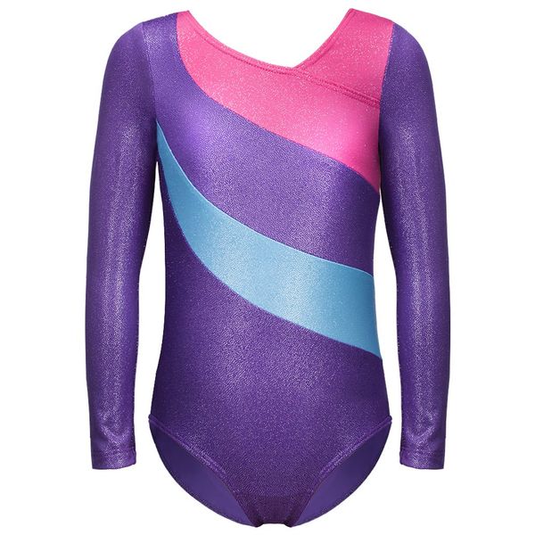 Kaylre Gymnastics Leotards for Girls Long Sleeve Kids Ballet Dance Wear Sparkle Unicorn Rainbow Fancy Mermaid Ribbons(Purple, 150 9-10Y)