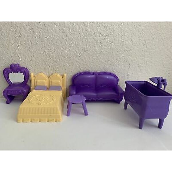 Fisher Price Purple Doll Furniture Double Bed Love Seat Couch Vanity Mirror Lot