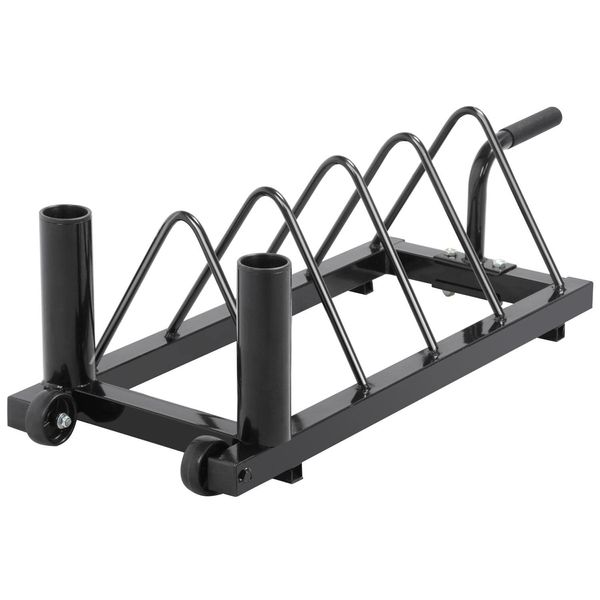 Yaheetech Horizontal Barbell Bumper Plate Rack Holder Olympic Bar Storage Rack with Handle and Wheels,Black