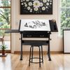 Drafting Table Art Desk Adjustable Height Drawing Table w/ 2 Drawers Stool Black