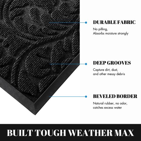 Yimobra Durable Doormat, Heavy Duty Front Welcome Mats For Home Entrance Outdoor Indoor Outside Back Patio Floor Entry Porch Garage Office, Weather Resistant Easy Clean, 29.5 x 17, Black