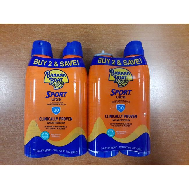 4 Pack: Banana Boat Sport Ultra SPF 30 Sunscreen Spray (2-2Pks)  Exp. 6/25 W2C