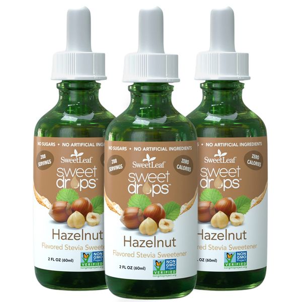 SweetLeaf Stevia Liquid Sweet Drops - Hazelnut Flavored Drops, Stevia Liquid Sweetener, Zero-Calorie, Sugar-Free Syrup Alternative for Keto Coffee, Baking, Shakes, 2 Fl Oz (Pack of 3)