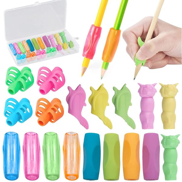 18 Pcs Pencil Grips for Children Handwriting, Pen Holder Training Grip Soft Silicone Ergonomic Corrector Writing Tool - For Left and Right Handed - Comfortable Writing Aid for Kids Students Adults