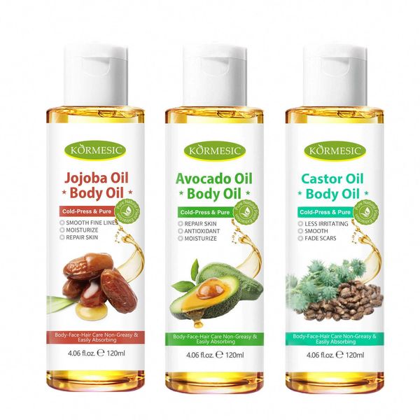 [Pack of 3] mercham Organic Body Oil for Dry Skin, Super Moisturize and Smooth Fine Line, Body Oils for Face, Hair, Stretch Marks, Massage, Vegan Body Skin Care Oil for women -120ml*3