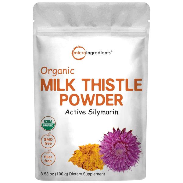 Organic Milk Thistle Extract, 3.5 Ounces, Pure Milk Thistle Powder Organic, Milk Thistle Tea, Contains 80% Active Silymarin, Strongly Supports Liver Health and Antioxidant, Vegan Friendly