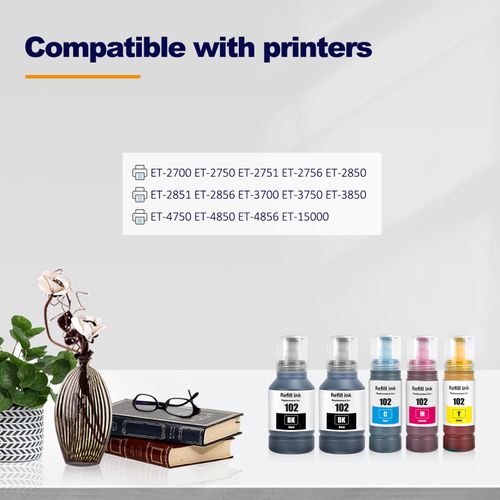 LAIPENG 102 Ink Refill Bottles Compatible with Epson 102 Ink Multipack for ET-2700 ET-2750 ET-2751 ET-2756 ET-2850 ET-2851 ET-2856 ET-3700 ET-3750 ET-3850 ET-4850 ET-4856 ET-15000 Printer (BK*2/C/M/Y)