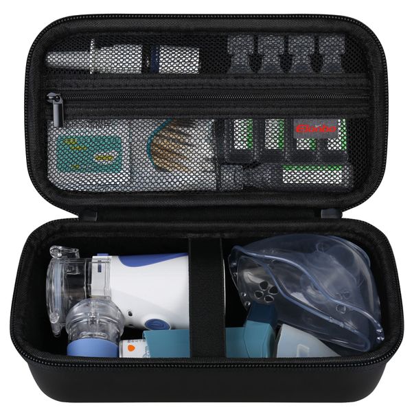 Elonbo Carrying Case for Portable Handheld Inhaler Nebulizer Machine for Adults and Kids, Asthma Inhaler Travel Case, Handheld Mesh Atomizer Machine Holder, Inhaler Spacer Bag, Black. CASE ONLY