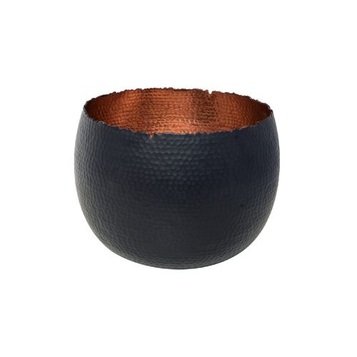 Ivyline Round Hammered Planter Bowl in Black / Copper - UV Stable & Waterproof Premium Quality Indoor Iron Decorative Flower Plant Pot - H14cm x D19cm