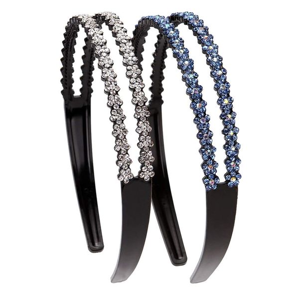 HNJUSR Strass Haarband, 2 Stück Doppel Kristall Seite Modische Haarreife Hart rutschfeste Zinken Stirnband Haarschmuck,Modische Haarreife,Rutschfestes Zahn-Haarband Elegant für Damen Mädchen