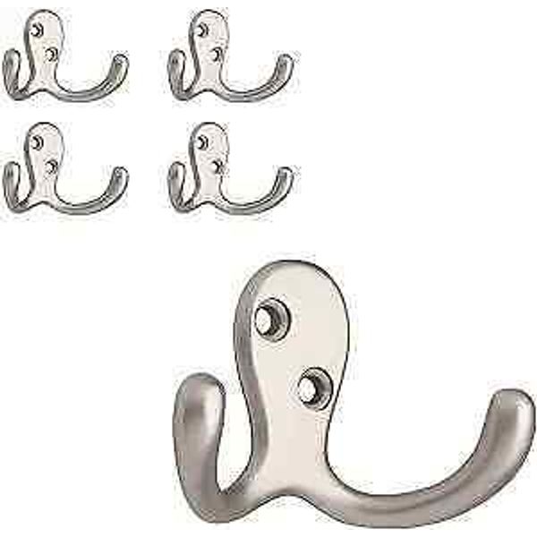 FBDPRH5-MN-C 1-4/5 in. Double Wall 5 Pack Matte Nickel Double Prong Robe Hook