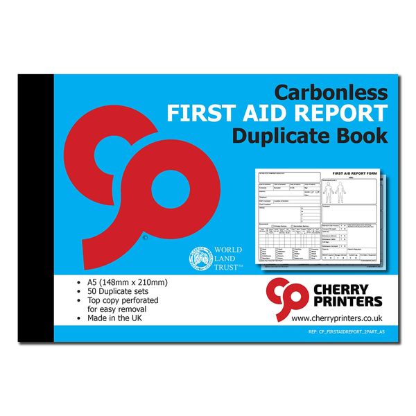 Cherry Carbonless NCR First Aid Report Duplicate Book A5 50 Sets