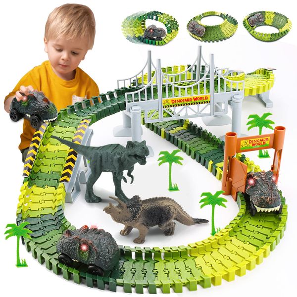 Kids Toys Train Dinosaur Toys: Dinosaur Train Toys Race Track Set 160PCS Boy Toys Dinosaur World Road Race Toddler Dinosaur Toys Cars Christmas Birthday Gifts for 2 3 4 5 6 7 8 Year Old Boys Girls