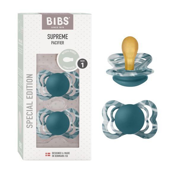 BIBS Tie Dye Supreme Baby Pacifiers | BPA-Free Natural Rubber Pacifier | Made in Denmark | Set of 2 Soothers Forest Lake White/Forest Lake White, 0-6 Months