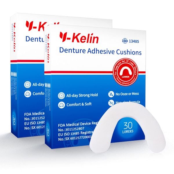 Y-Kelin Lower Denture Adhesive Cushion 30 Pads Strip (Pack of 2)