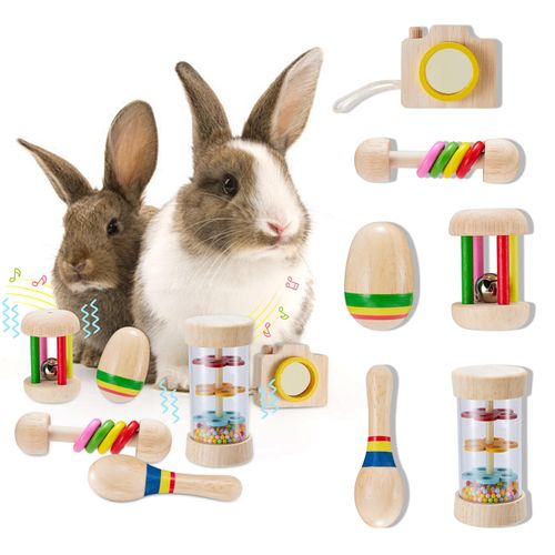 AOWPFVV 6 Pcs Wooden Bunny Toys - Safe Rabbit Toys, Bite-Resistant Guinea Pigs Toys for Chinchillas Hamsters Small Animals Playing Teeth Grinding Indoor Outdoor