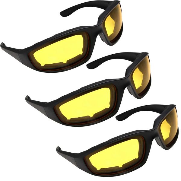 HiSurprise 3 Pair Motorcycle Riding Glasses Yellow