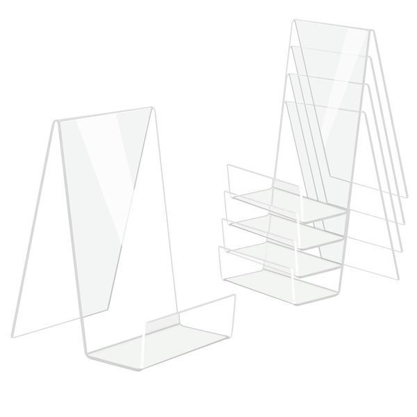 DesignSter 5PCS Clear Acrylic Book Stand, Transparent Acrylic Bookshelf, Book Holder Table, Picture Album and Brochure Holder for Displaying Books, Notebooks, Picture Albums, Picture Books, etc.