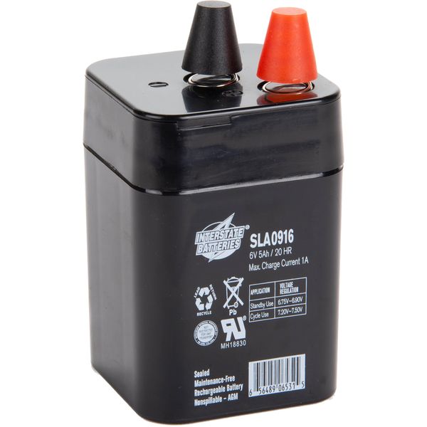 Interstate Batteries 6V 5Ah Battery (Spring Terminal) SLA AGM VRLA Rechargeable Replacement Battery for Lanterns, Lighting, Fencing, Electric Signs (SLA0916)