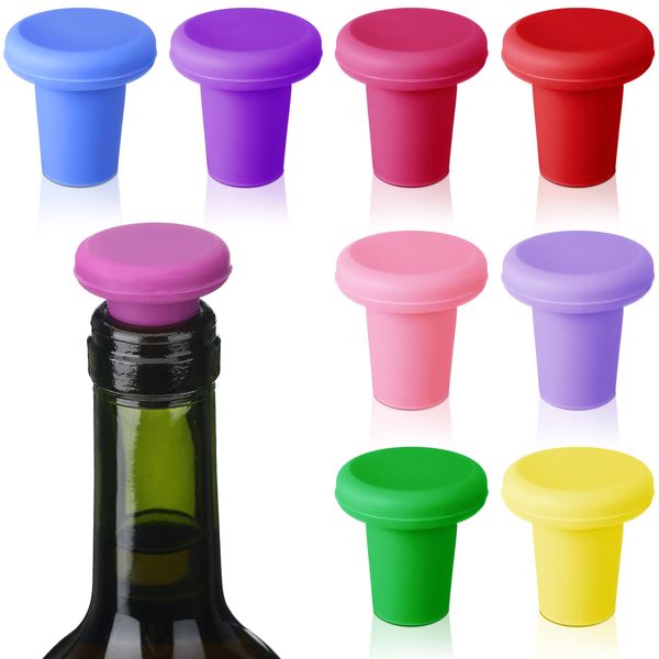 8 Pcs Silicone Wine Stopper Reusable Beer Bottle Stopper Beer Glass Bottle Sealer Stoppers Beverage Beer Champagne Wine Storage Keep Fresh Tools for Christmas Wine Bottles Gift Supplies(Rainbow)