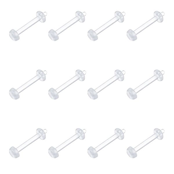 vcmart Clear Cartilage Earring-12pcs 16G Clear Acrylic Bioflex Tragus Retainer Lip Rings Nose Studs Labret Monroe Ear Helix Earring Clear Flat Top 10mm