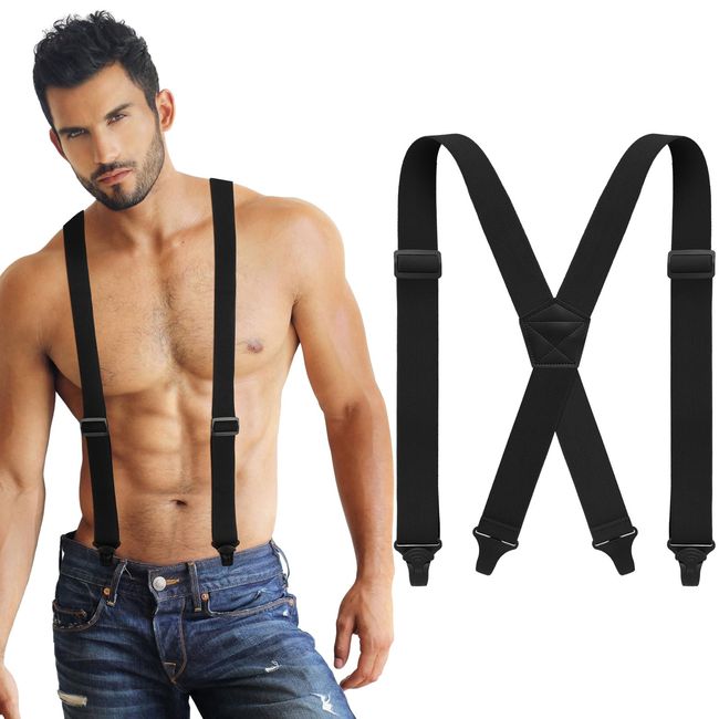 Janmercy X Back Hidden Suspender Heavy Duty Work Suspenders Airport Friendly Suspenders Under Clothing for Men Women (Black)