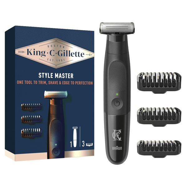 Gillette King C Style Master, Beard Trimmer, Stubble Trimmer & Electric Shaver with One 4D Blade, Includes 3 Comb Attachments