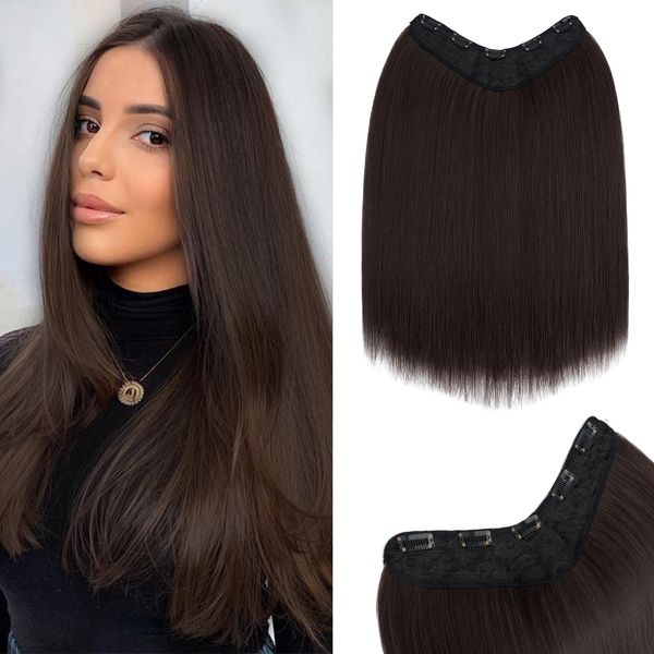 S-Noilite Clip in Hair Extensions U-Shaped Hair Extensions 18 Inch One Piece Synthetic Hairpiece with 5 Clips(Straight,Medium Brown)