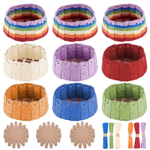 FREEBLOSS 9 Set Basket Making Kit Creative Raffia Basket with Instruction Easter Basket Making Kit Basket Weaving Supplies for Adults Creative Woven Bowl Kits for Easter Activities 12 * 12'' Template