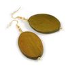 Handmade Wooden Leaf-Shaped Dangle Earrings in Olive - 75mm Total Drop
