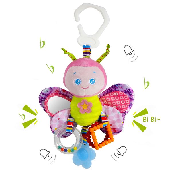 Funsland Baby Stroller Toy and Car Seat Toy for Infant with Teether Hanging Rattle Toys Clip on Stroller Toy Soft Plush Baby Toys for Boys and Girls 3-12 Months