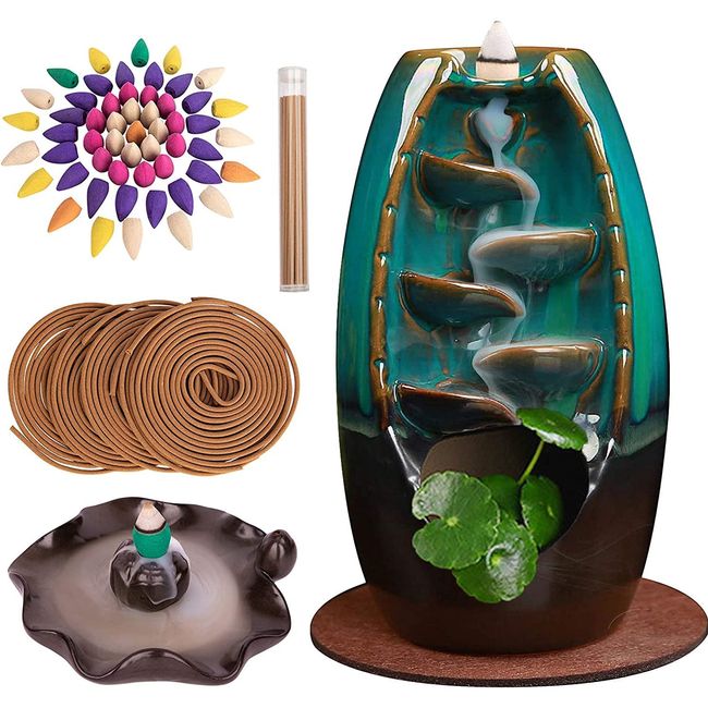 HITO Ceramic Backflow Incense Holder - Aromatherapy & Home Decor, Portable Burner, Includes 120 Backflow Incense Cones & 30 Incense Sticks