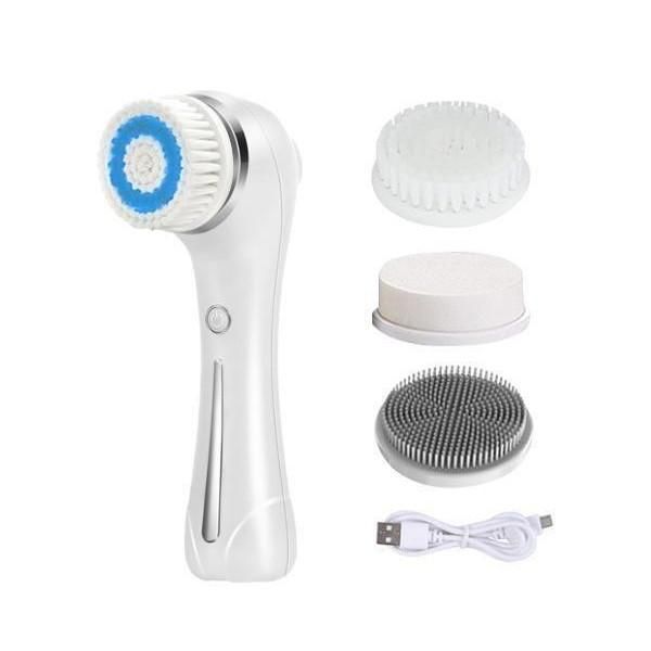 Electric facial cleansing brush, ultrasonic vibration, facial cleanser, facial beauty device, blackheads, pores, EMS microcurrent, ultra-fine hair, IPX7 waterproof, keratin, flexible, hair quality, body, rotating, white ((S