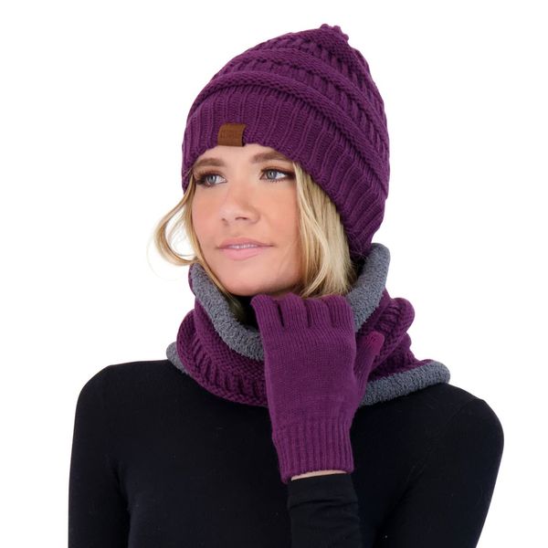 Winter Hat Infinity Scarf and Gloves Set for Women Knit Beanie Winter Gloves and Scarves Cold Weather Snow Gear