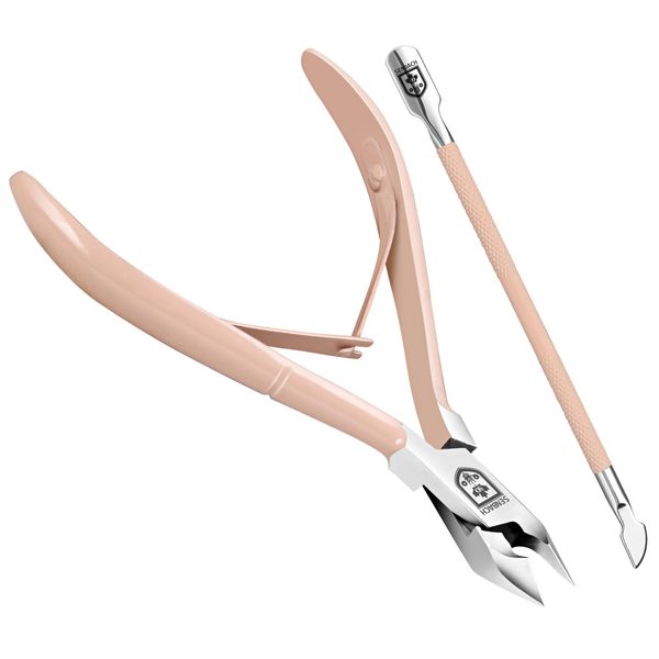 SENBACH Cuticle Trimmer with Cuticle Pusher, Cuticle Remover Cuticle Nipper Professional Stainless Steel Cuticle Cutter Clipper Durable Pedicure Manicure Tools for Fingernails and Toenails (Pink)