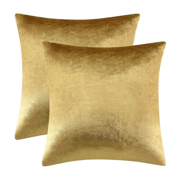 GIGIZAZA Gold Velvet Decorative Throw Pillow Covers,18x18 Pillow Covers for Couch Sofa Bed 2 Pack Soft Cushion Covers