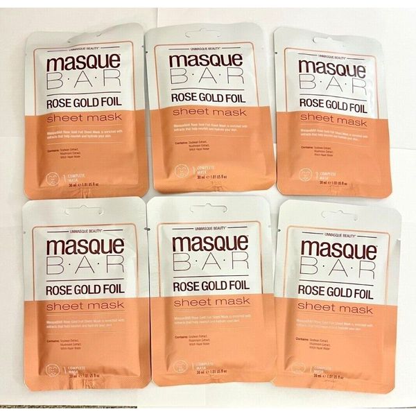 LOT OF 20 MASQUE BAR ROSE GOLD FOIL SHEET MASK 1.01oz EACH NEW IN PACKAGE